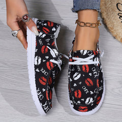 Women's Patterned Skate Shoes Flat Lace up Canvas Shoes