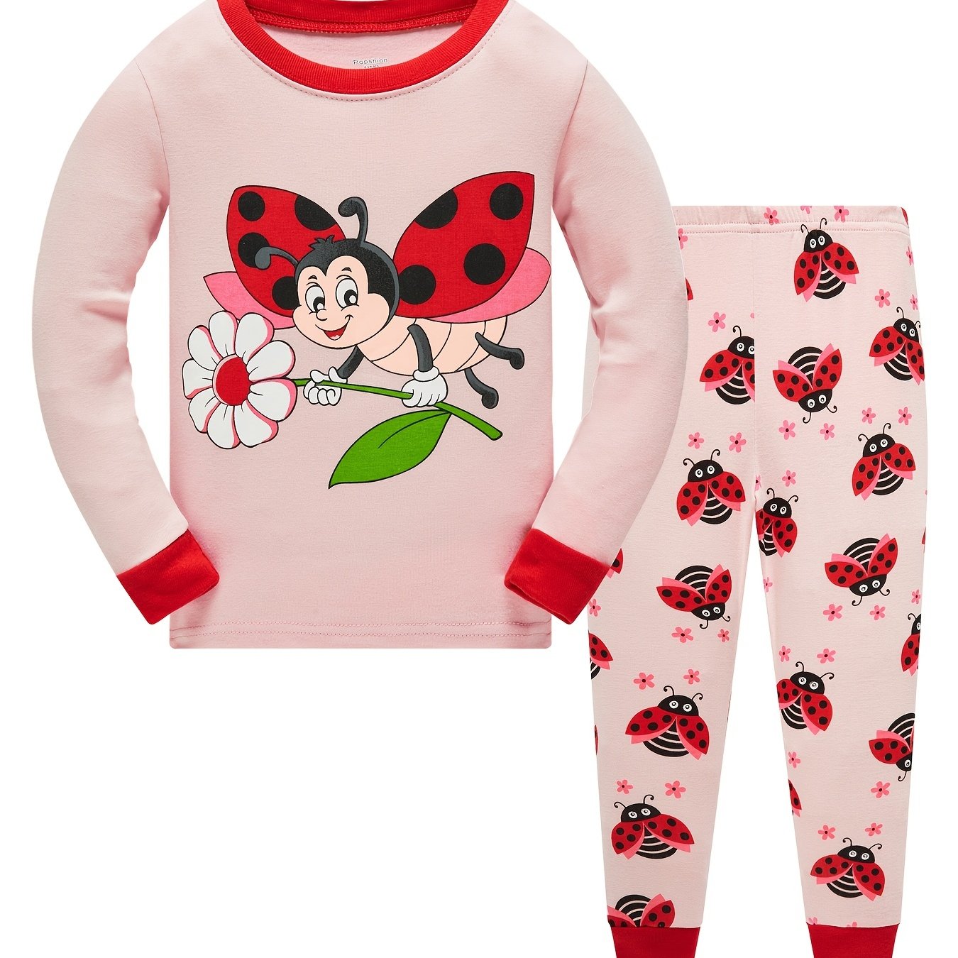 Girls Bee & Ladybug Print Pajamas Set - Tops & Pants
