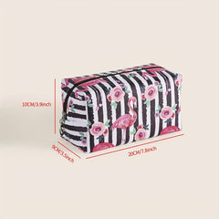 Flamingo Floral Stripes Pattern Makeup Bag Portable Travel Organizer