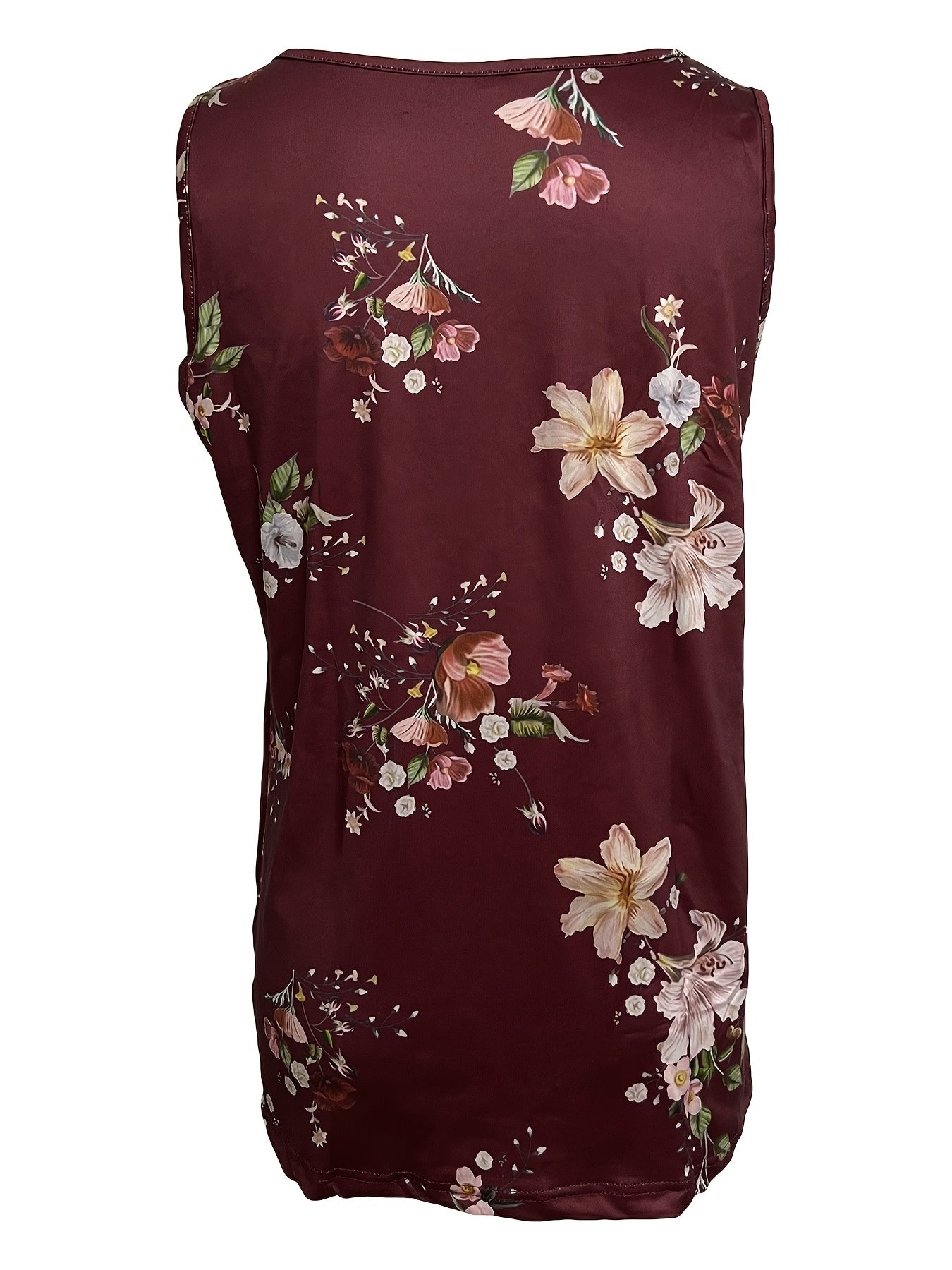 Floral Print Button Tank Top Sleeveless V Neck Tank Top