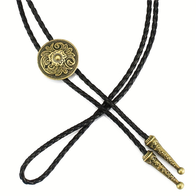 Bronze Metal Collar Rope Necklace Necktie Vintage Western Cowboy Shirt Accessori