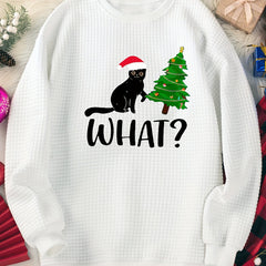 Christmas Lounge Top Women's Crew Neck Waffle Home Wear Pullover