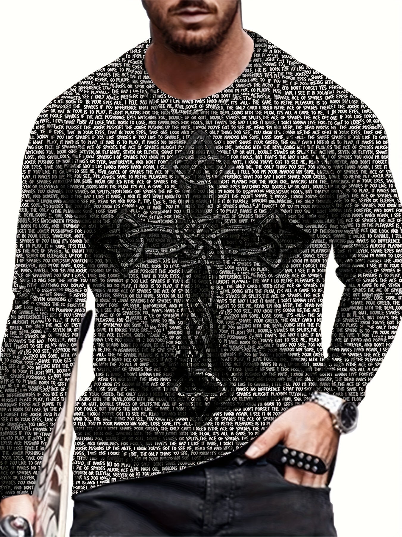 Cross Print Men's Long Sleeve T-shirt for Autumn