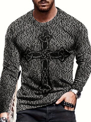Cross Print Men's Long Sleeve T-shirt for Autumn