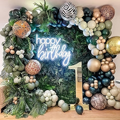 Jungle Balloon Garland Kit Sage Green & Brown for Wild One Themed Party