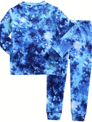 2pcs Tie Dye Kid's Pajama Set Long Sleeve Top & Pants