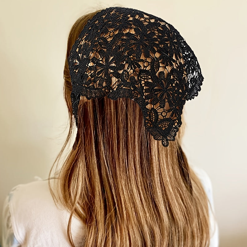 Crochet Hair Scarf Bands Turban Headband Lace Hollow Flower Butterfly Headwrap