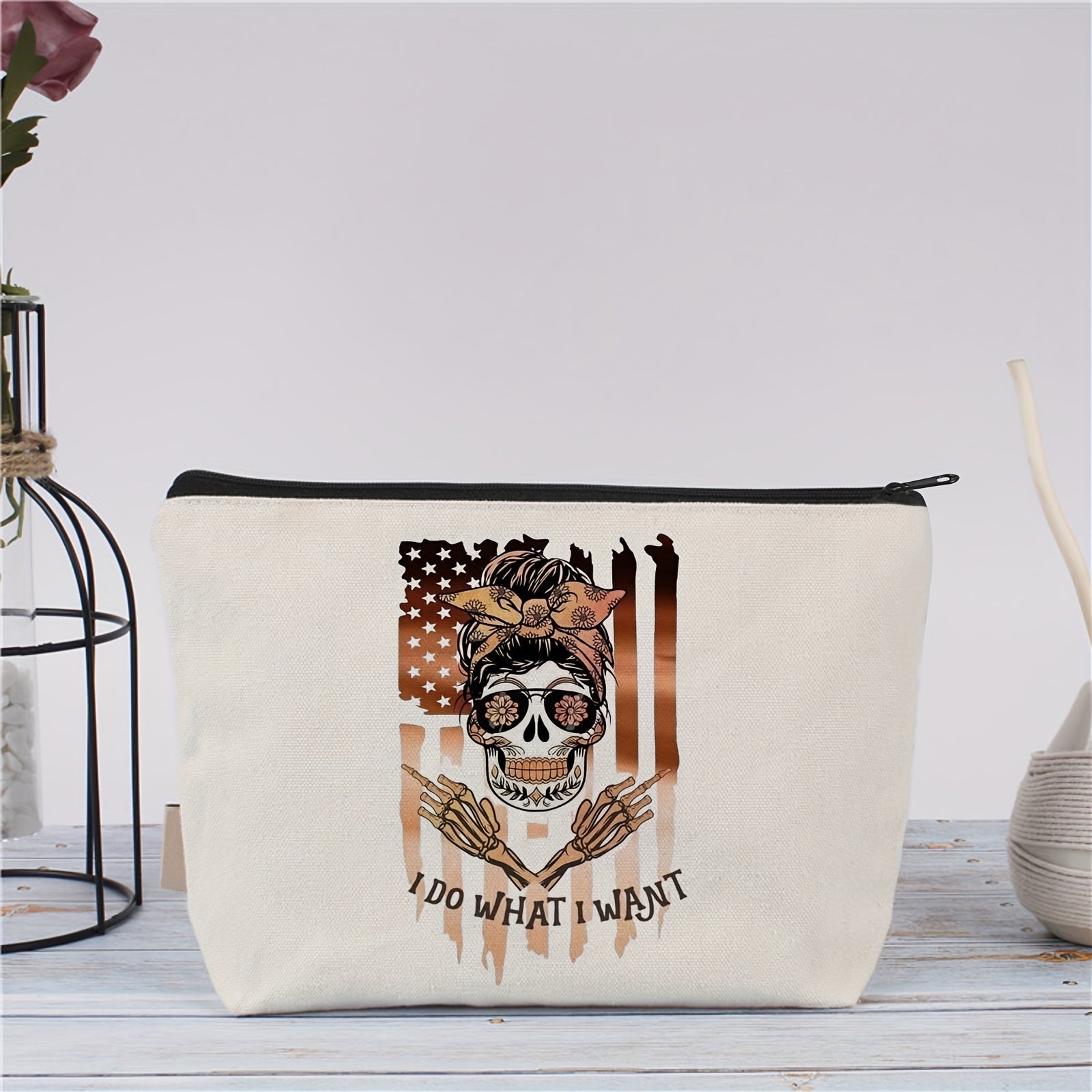 Halloween Makeup Bag Skull & Flag Pattern Travel Pouch Toiletry Bag