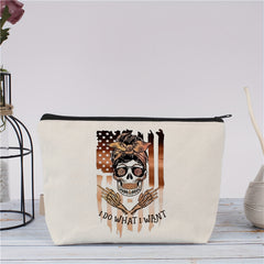 Halloween Makeup Bag Skull & Flag Pattern Travel Pouch Toiletry Bag