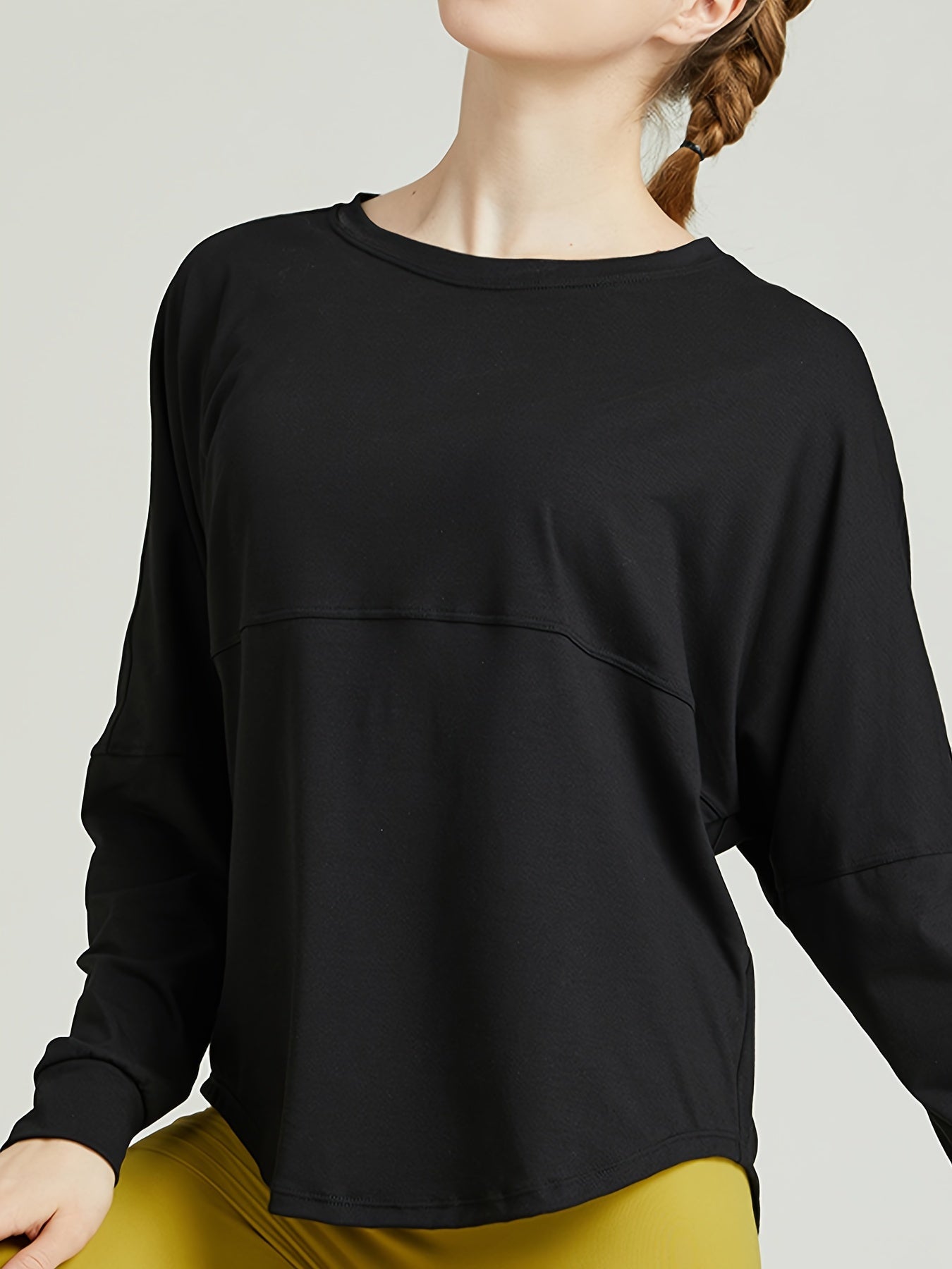 Casual Yoga T Shirt Long Sleeves Round Neck Loose Fit Sports Tee