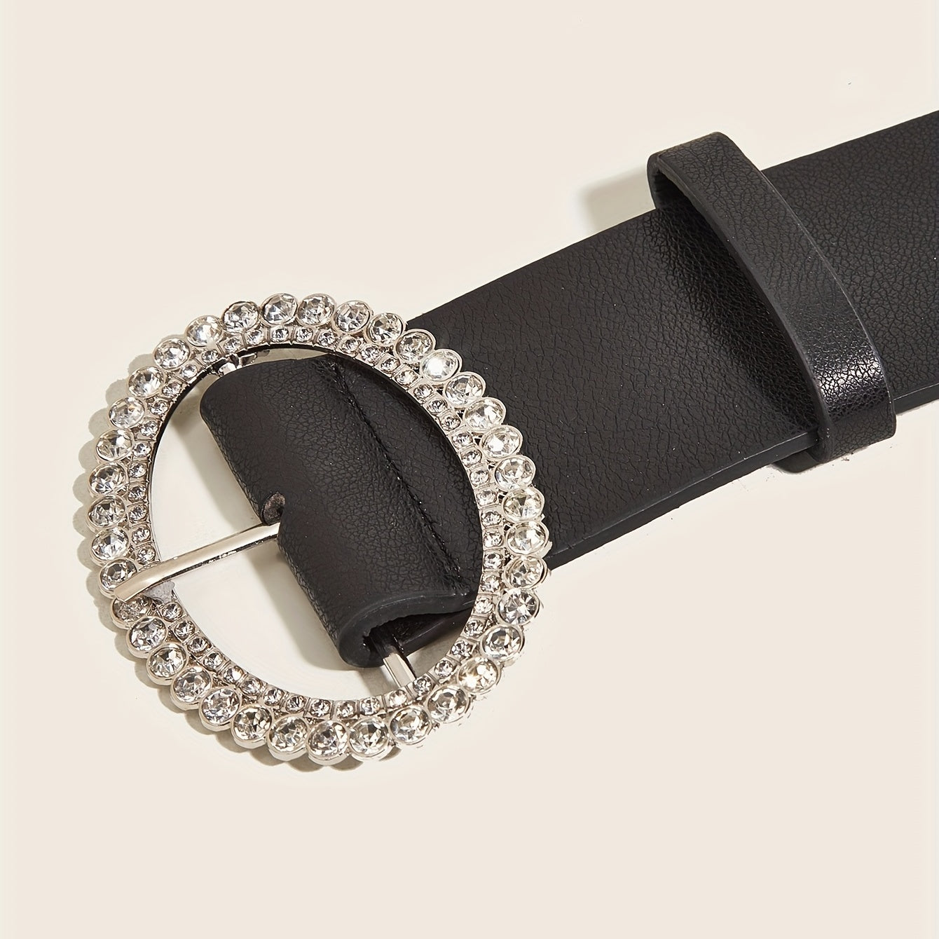 Oval Rhinestone Buckle Belt PU Leather Casual Jeans Pants Belts Women