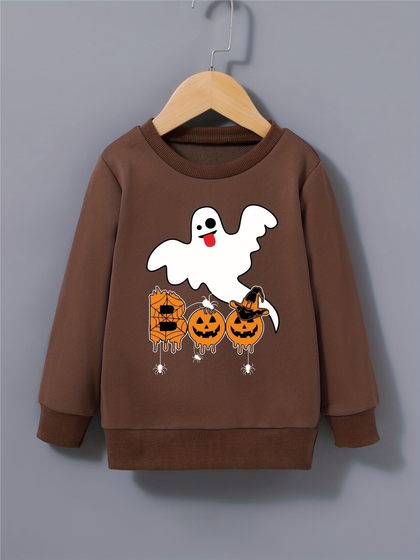 Boys Ghost Print Sweatshirt Halloween Style Kids Clothes