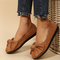 Women's Bow Tie Decor Flat Shoes Slip on Round Toe Lightweight Solid Casual Shoe