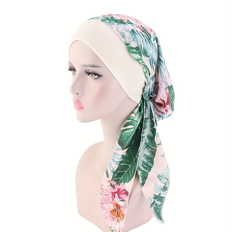 Print Lace Up Bonnet Cap Long Hair Satin Silky Night Cap