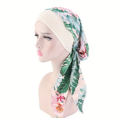 Print Lace Up Bonnet Cap Long Hair Satin Silky Night Cap