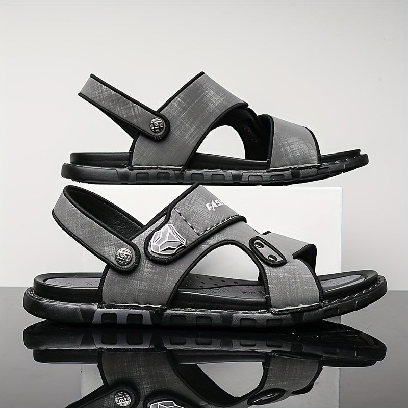 Men's Solid Open Toe Strap Sandals Rubber Sole Anti-skid Slip-On