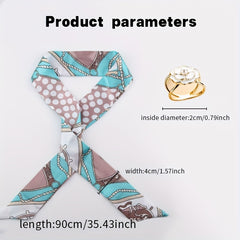 2pcs Set Skinny Scarf & Scarf Ring Dotted Long Ribbon Neckerchief