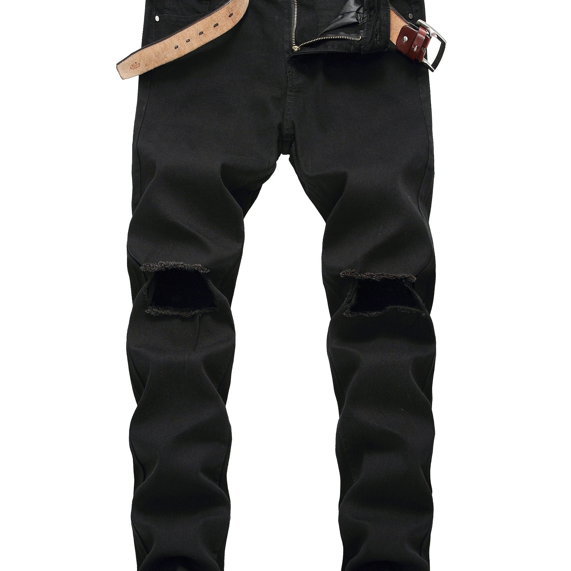 Men's Solid Stretch Slim Ripped Jeans