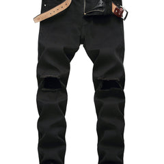 Men's Solid Stretch Slim Ripped Jeans