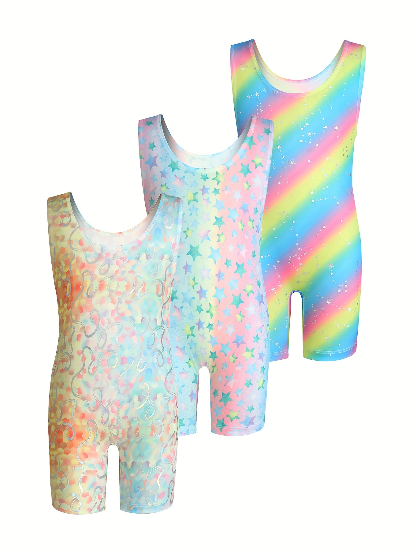 3pcs Girls Rainbow Stripped 1 piece Gymnastics Romper Set