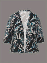 Leaf Print Half Sleeve Cardigan