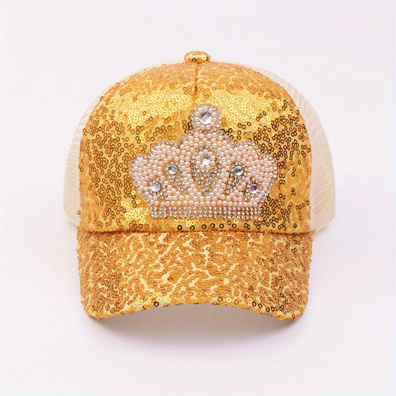 Kids Sequins Crown Princess Baseball Cap Mesh Breathable Sun Protection Hat