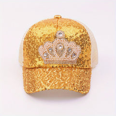 Kids Sequins Crown Princess Baseball Cap Mesh Breathable Sun Protection Hat