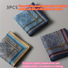 3pcs Bohemian Bandana 70cm Square Scarf Soft Silky Polyester Headband
