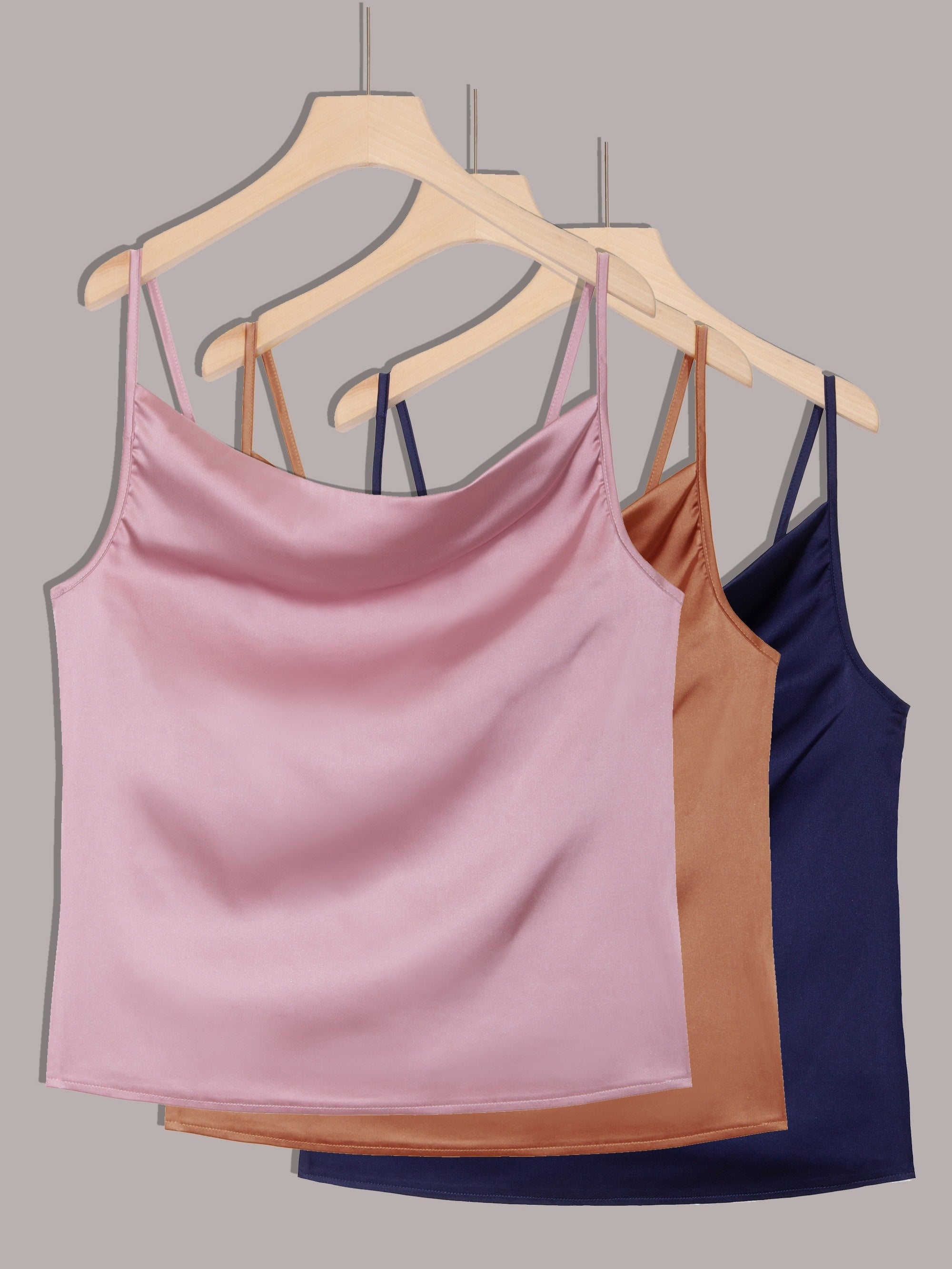 Cowl Neck Spaghetti Strap Top 3 Pairs Casual Sleeveless Cami
