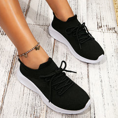 Women's Lace Up Knit Sneakers Green Lightweight Running Shoes