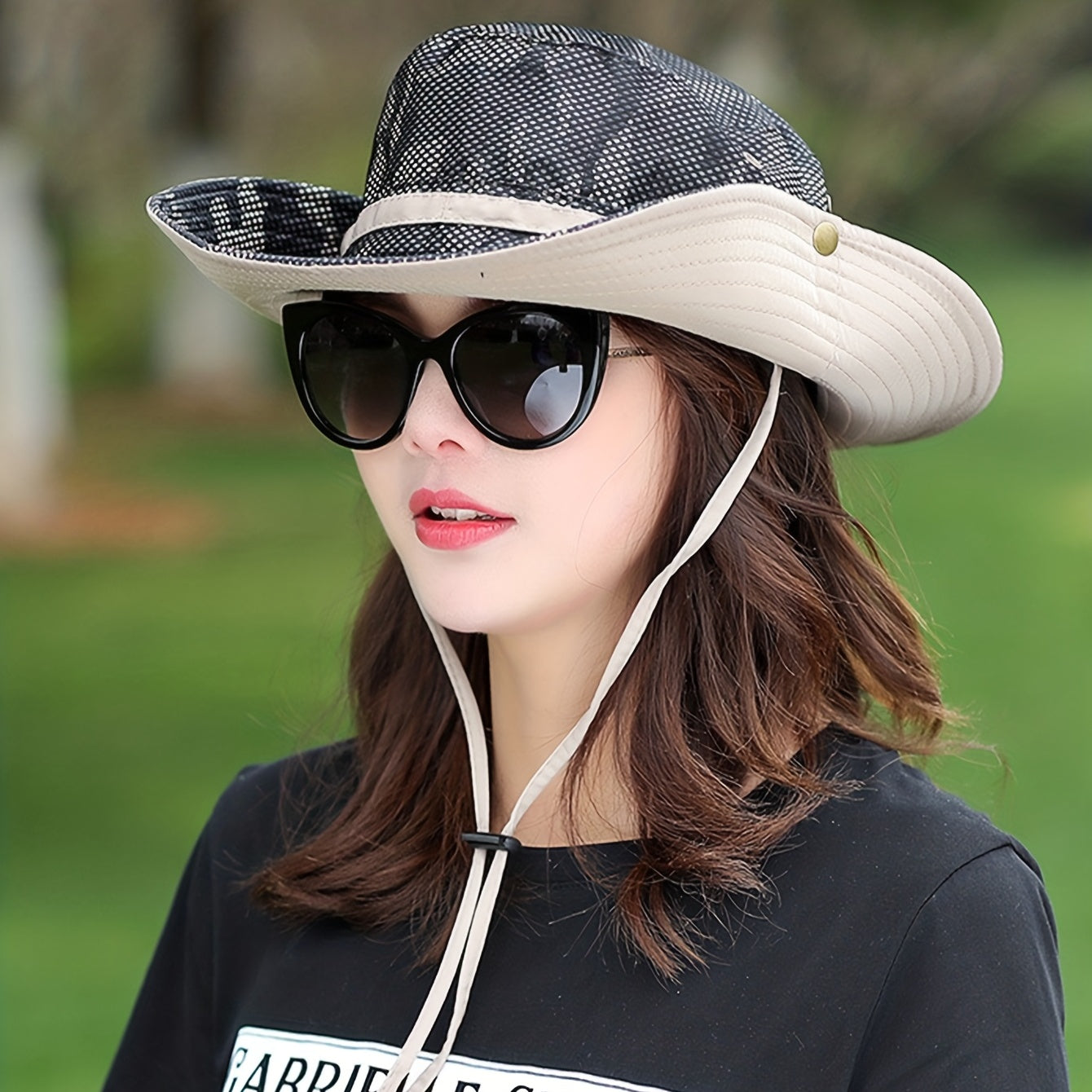 UV Protection Sunshade Bucket Hat Camo Drawstring Unisex Sun Hat