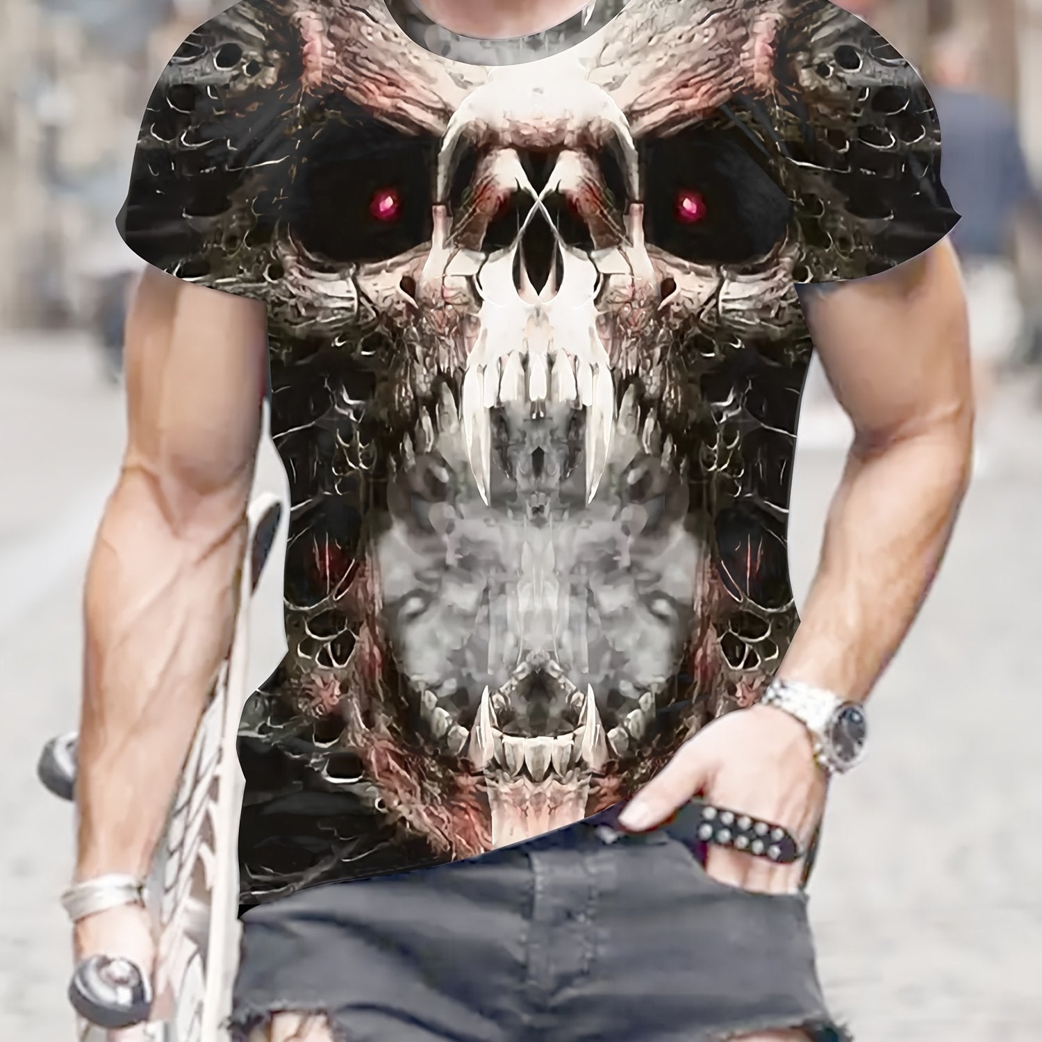 Terrifying Skull Pattern Men's Short Sleeve T-shirt Graphic Tee