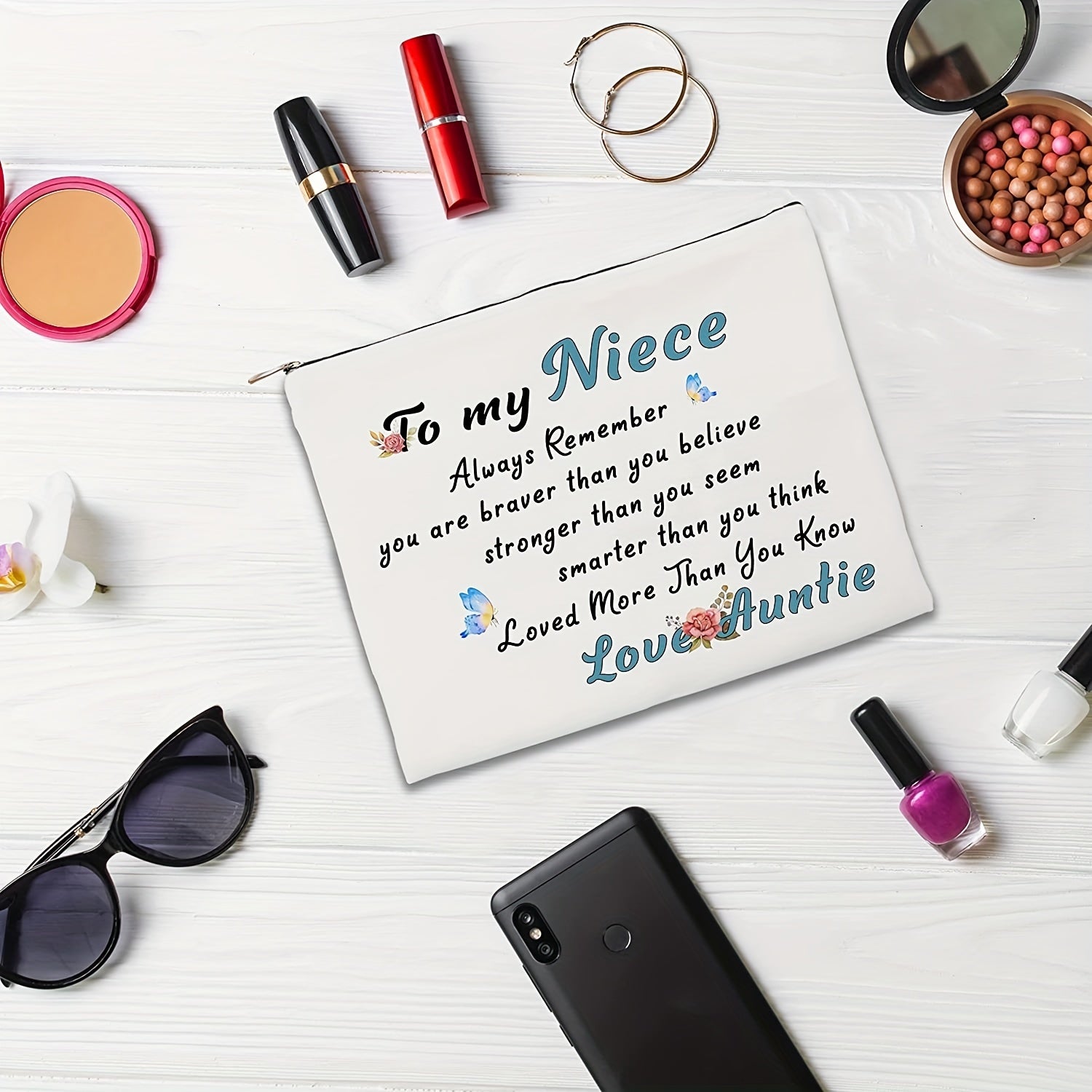 Gift For Niece Girl Cosmetic Bag You Are Braver Than You Think Love Auntie