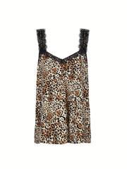 Sexy Leopard Print Lace Trim V Neck Cami Top