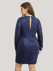 Sequin Wrap Party Dress Long Sleeve V-Neck Stretch