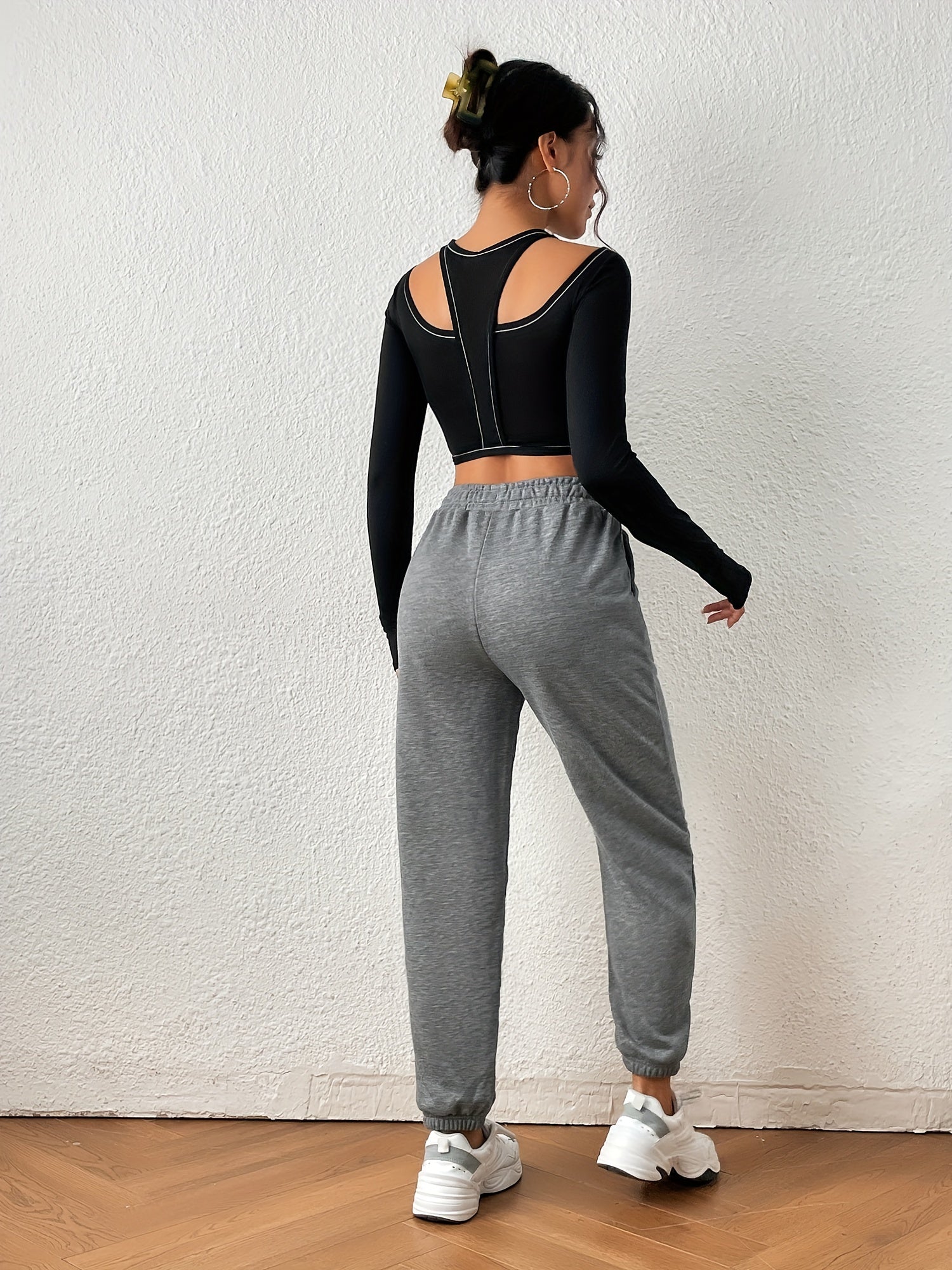 Stretchy Crop Top Long Sleeve Thumb Holes T-shirt