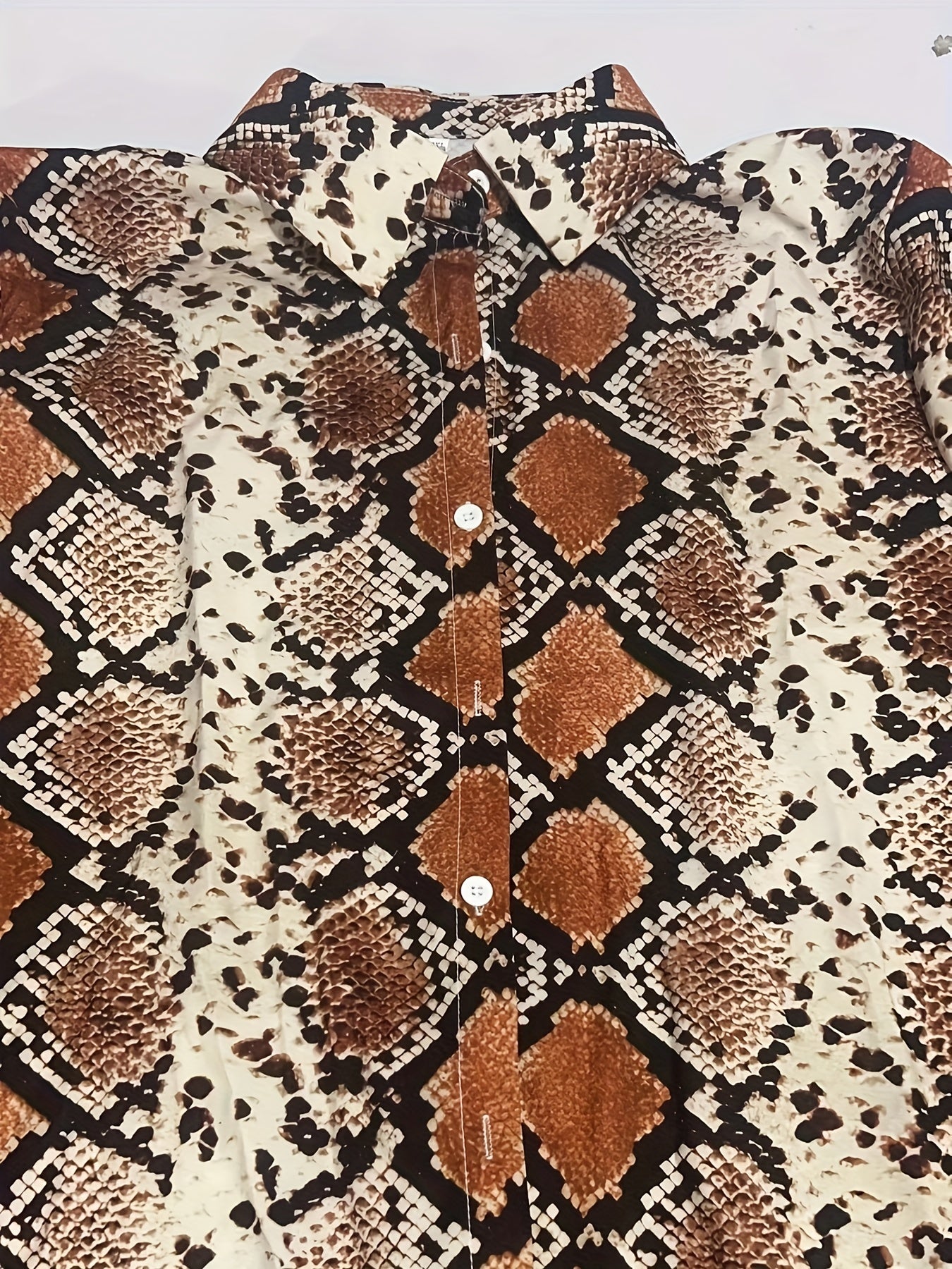 Snake Skin Print Button Up Long Sleeve Blouse