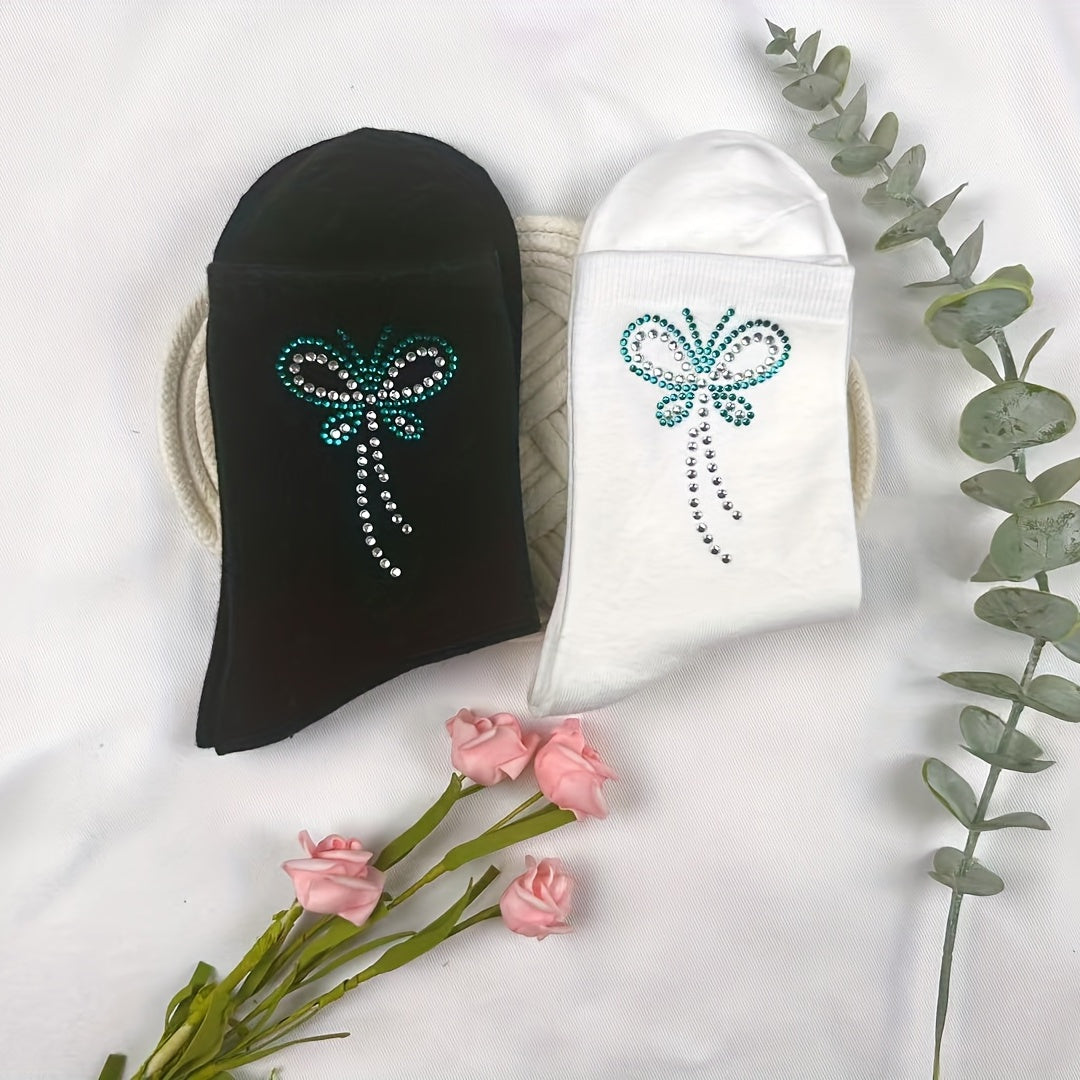 Butterfly Rhinestone Socks Crew Socks Women's Stockings