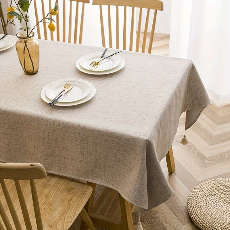 Boho Linen Tablecloth with Tassels for Dining Room, Beige