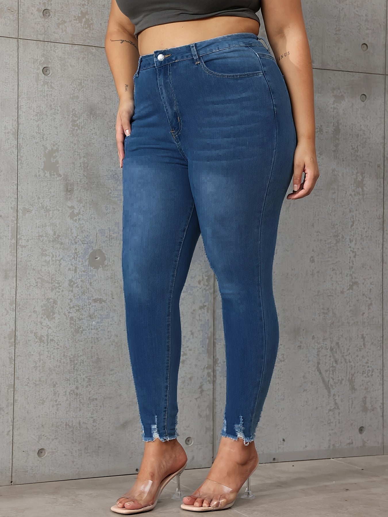 Ripped Skinny Denim Pants, Medium Stretch Jeans