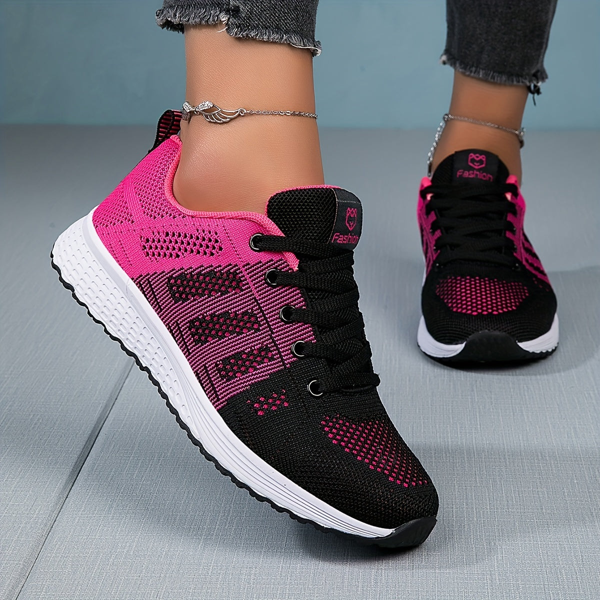 Women's Running Shoes Flying Woven Lace Up Sneakers