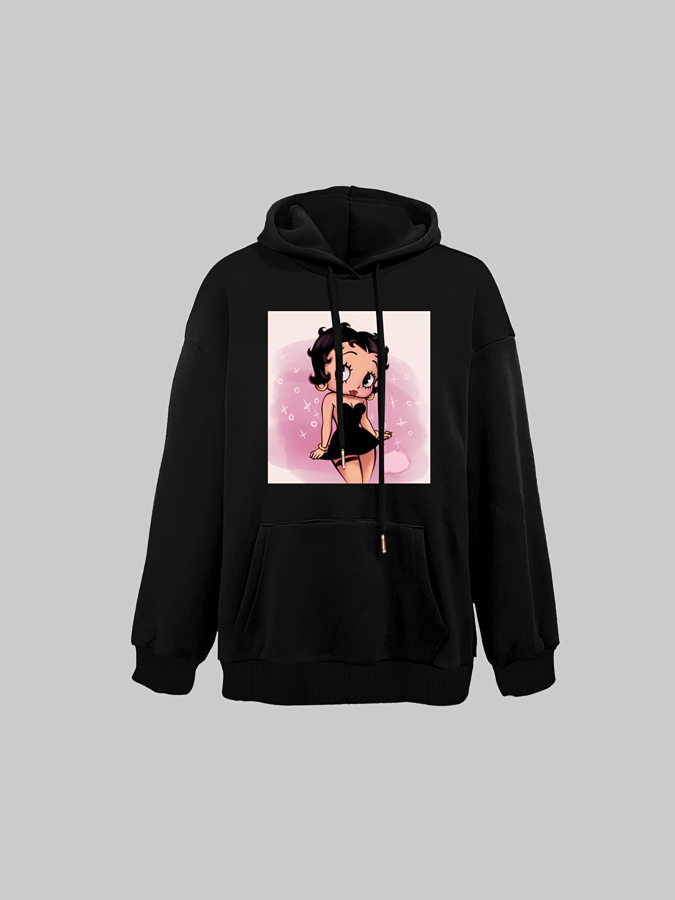Cartoon Print Hoodie Drawstring Casual Hooded Sweatshirt