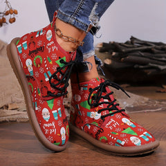 Christmas Lace-up Front Ankle Boots for Women