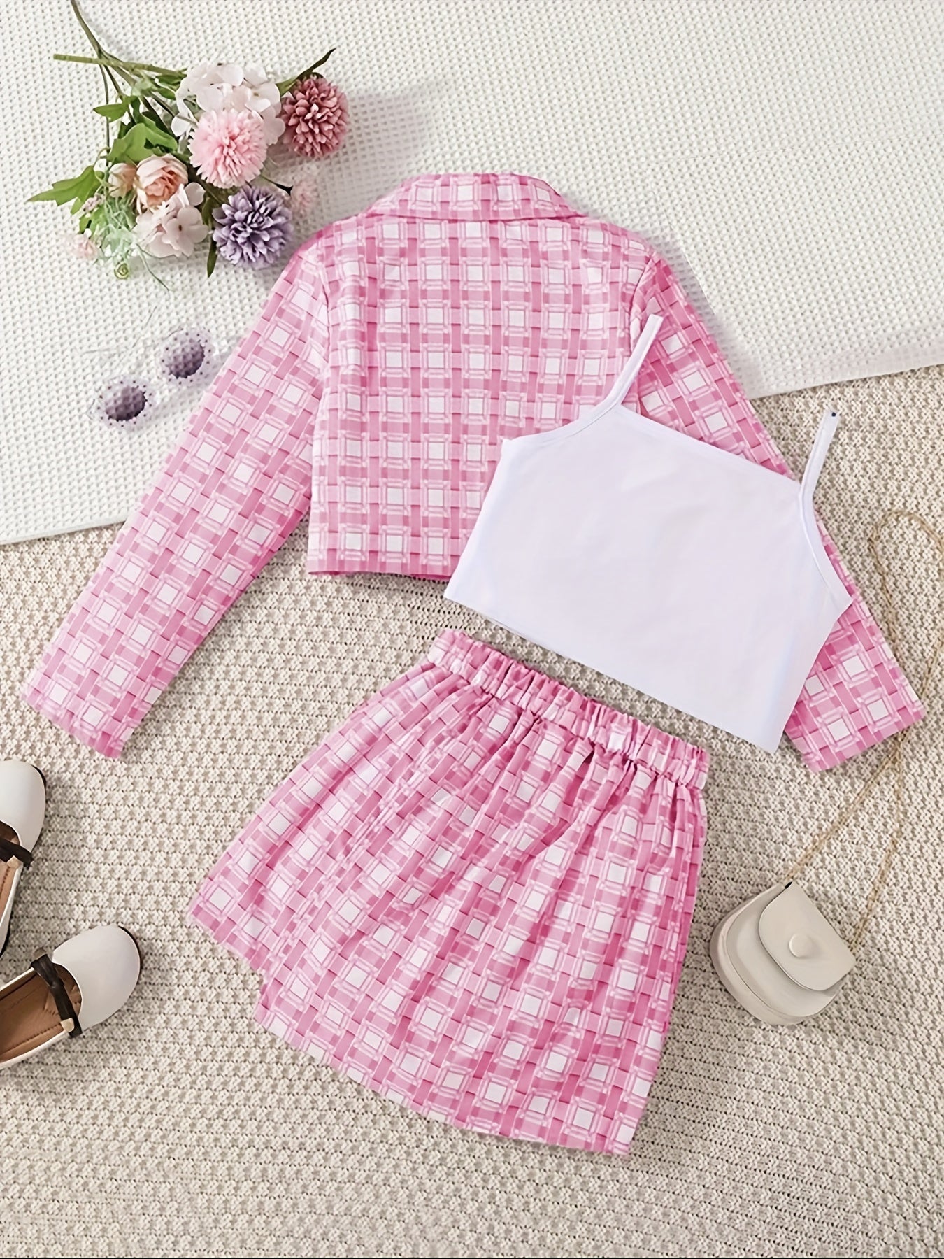 Toddler Girls Plaid 3pcs Set Coat Vest Skirt Kids Clothing