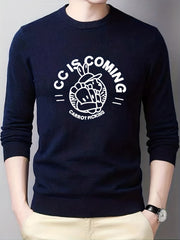 Cartoon Rabbit Print Knit Sweater Men's Crew Neck Pullover
