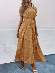 Puff Sleeve Maxi Dress High Waist Women's Clothing