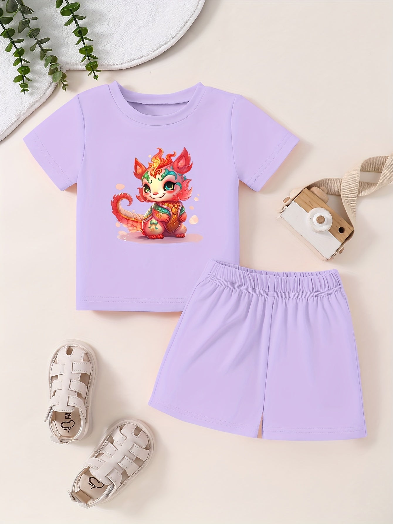 Toddler Kid 2pcs Cartoon Pattern Set Short Sleeve T shirt & Shorts