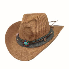 Men's Wide Brim Straw Cowboy Hat for Summer Beach Travel Golf Garden