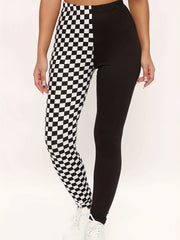 Plaid Print Colorblock Skinny Leggings Casual Every Stretchy Leggings