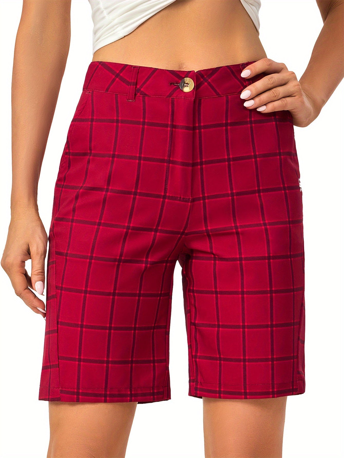 Women's Plaid Pattern Casual Sports Shorts Quick Drying Running Fitness Shorts